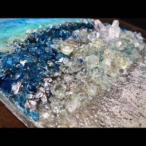 Beach shimmer wall art with crushed glass and crystals